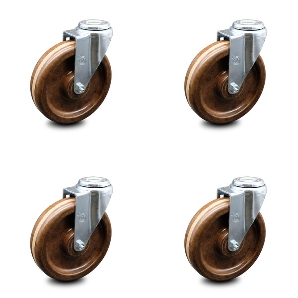 6 Inch High Temp Phenolic Wheel Swivel Bolt Hole Caster Set